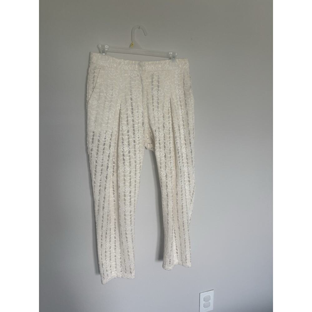 Do+Be Ivory Overlay Lace Pleated Pants Boho Festival Ankle Crop Women's